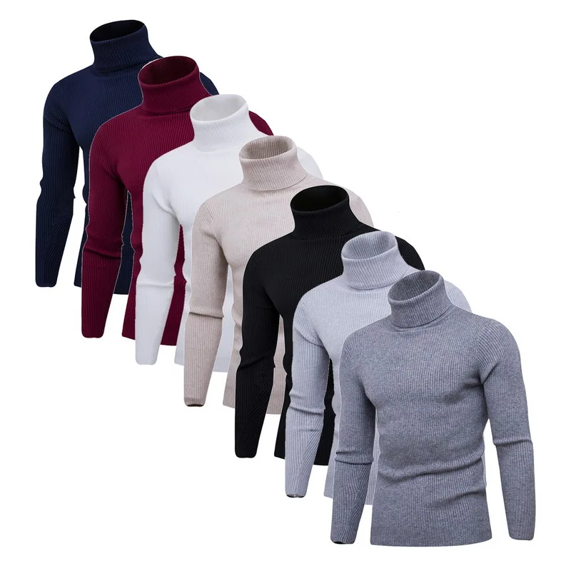 WENYUJH 2019 New High Quality Turtleneck Sweater Men Fashion Solid Knitted Sweaters Casual Slim Pullover Male Double Collar Tops