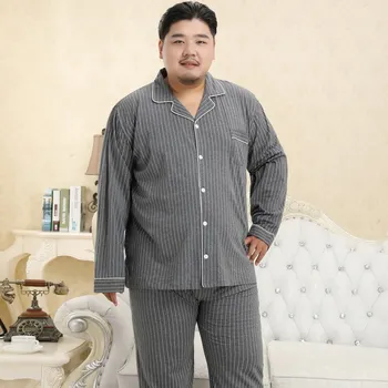 

Free shipping 2019 men's autumn and winter 100% cotton 5XL vertical pajamas set large soft lapel home service suit