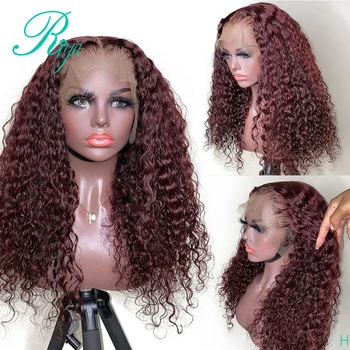 

13X6 150% 99J Burgundy Red Color Wig Curly Lace Front Human Hair Wigs For Black Women Preplucked Closure Wig Brazilian Remy Hair