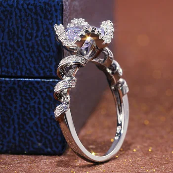 

VILAGE Trendy Plant Elegant Wedding Engagement Rings With Blossom Flower Design Shiny Cubic Zircon Stone Twist Winding Band Ring