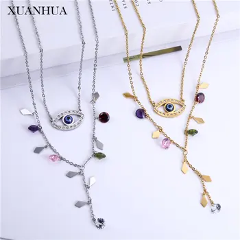 

XUANHUA Eye Necklace Earrings Set Stainless Steel Jewelry Woman Accessories Multi Layer Necklace Fashion Jewellery Sets