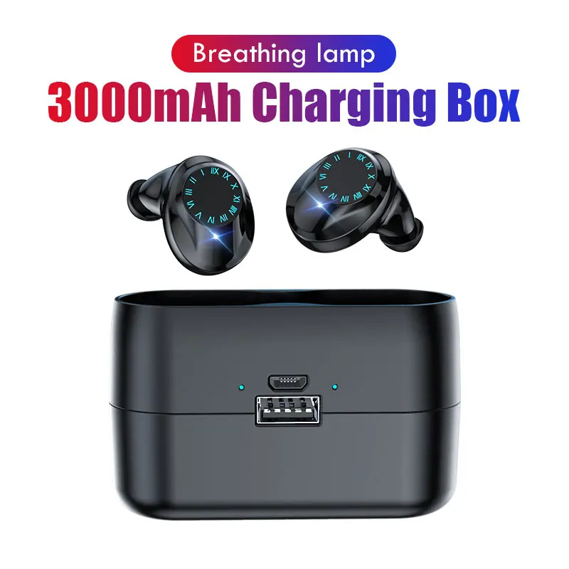 Breath Lamp-3000mAh Беспроводные наушники IPX7 водонепроницаемые с сенсорным управлением 9D TWS Bluetooth 5,0 стерео наушники спортивные наушники гарнитуры с микрофоном - Цвет: Breath Lamp-3000mAh