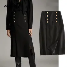 Английская винтажная Офисная женская элегантная двубортная прямая юбка миди za, Женская длинная юбка faldas mujer moda