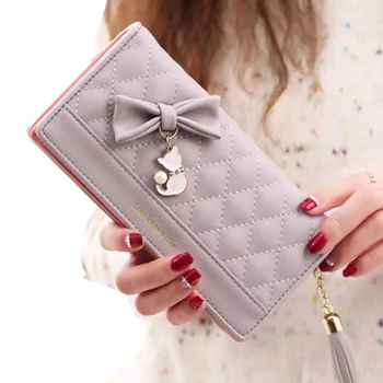 

Women Long Purse Tassel Bowknot Rhomboids Coin Purse Card Phone Holder Wallet H66