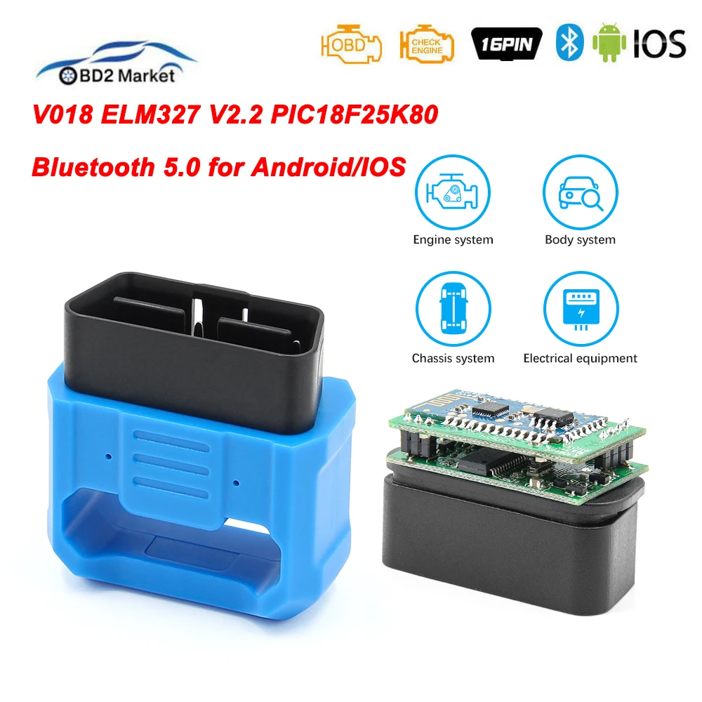 Автомобильный диагностический сканер V018 для Android/IOS ELM327 V2.2 PIC18F25K80 Bluetooth 5 0 ELM 327 OBD OBD2