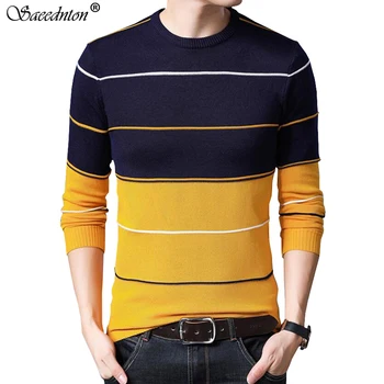 

2020 Autumn Winter Pullover Men Fashion O-neck Collar Striped Cotton Sweater Slim Fit Pull Homme Knitwear Casual Jumper Clothing