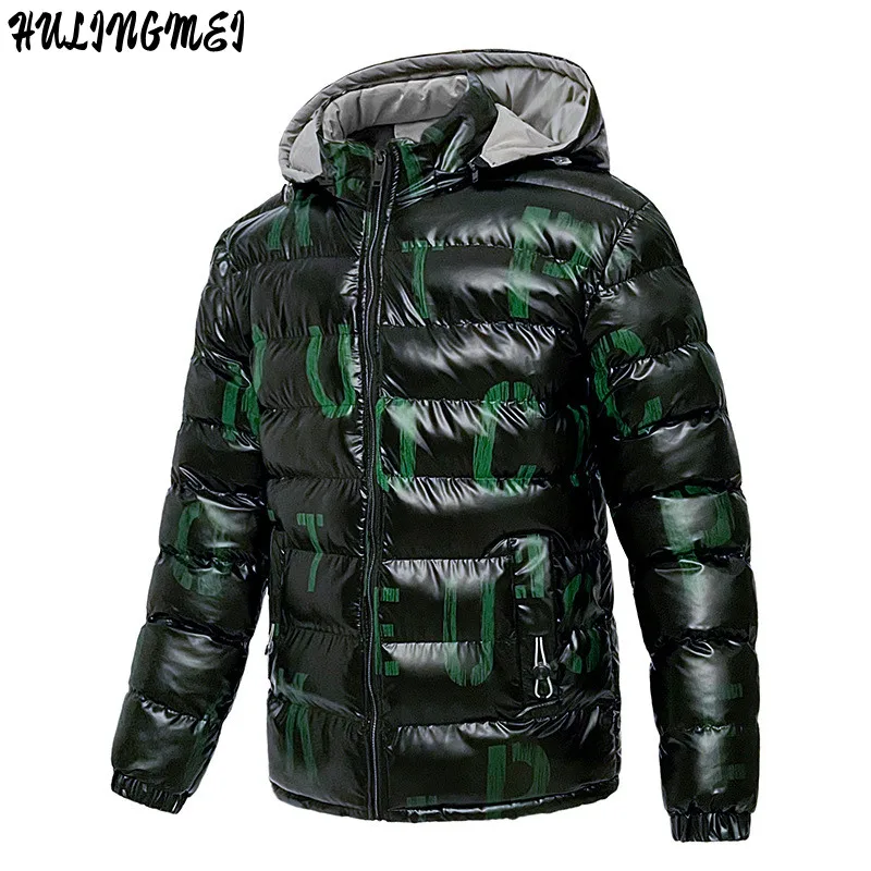 Мужская зимняя теплая парка куртка со светящимися буквами стеганая в Корейском