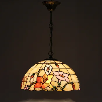 

16 Inch Flesh Country Flowers Tiffany Pendant Light Stained Glass Lamp For Bedroom E27 110-240v lustre pendente
