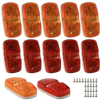 

LED Trailer Marker Lights,10 Diodes Clearance Light Rear and Side 4X2 12V Rectangula LED Side Double Bubble Light