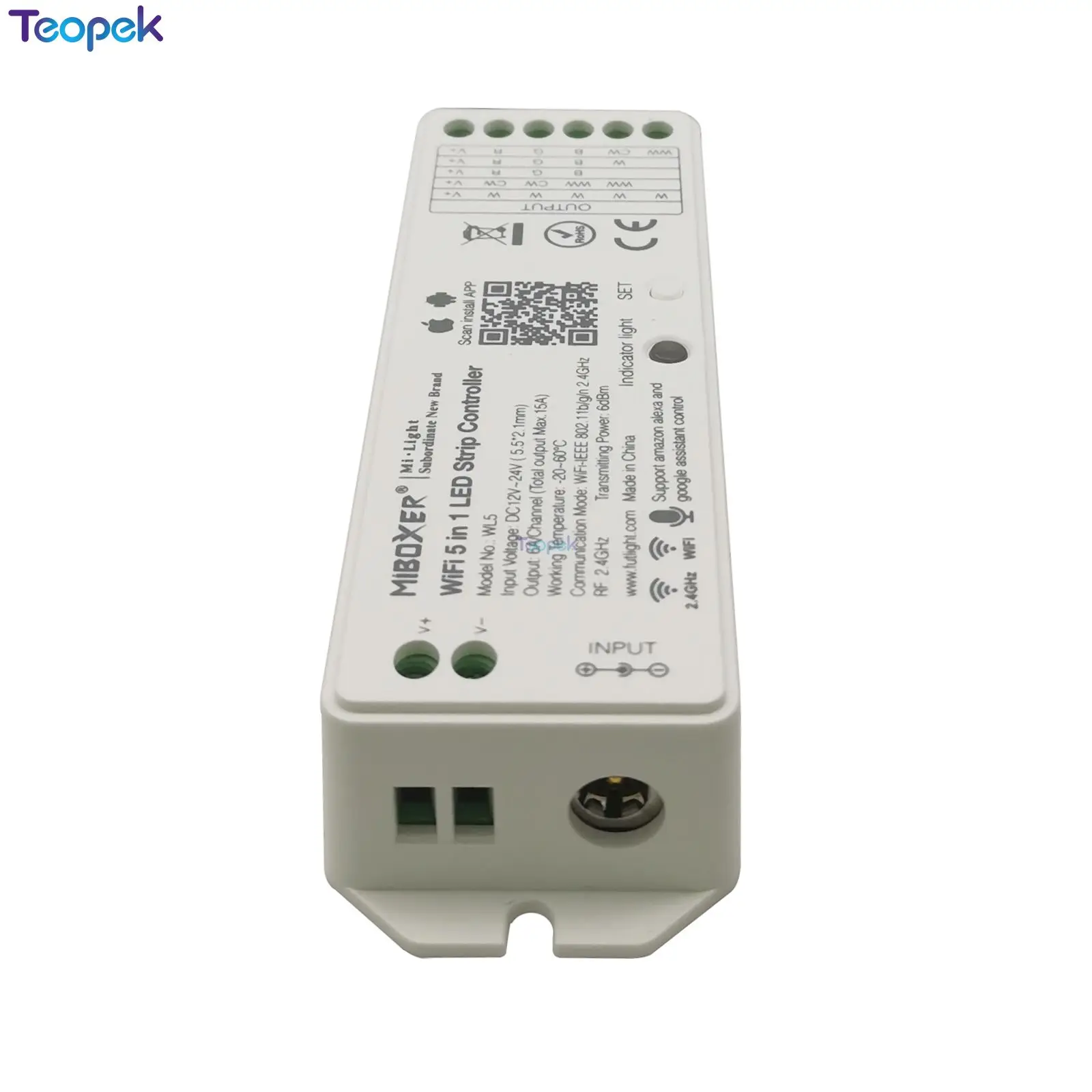 Miboxer WL5 5 в 1 WiFi светодиодный контроллер 2,4G 15A для одноцветных CCT RGB RGBW RGB+ CCT светодиодный полосы, поддержка Amazon Alexa Google
