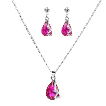 

925 sterling silver necklace earrings ladies, dripping gemstone pink jewelry, wedding / engagement Fine jewelry set S0121