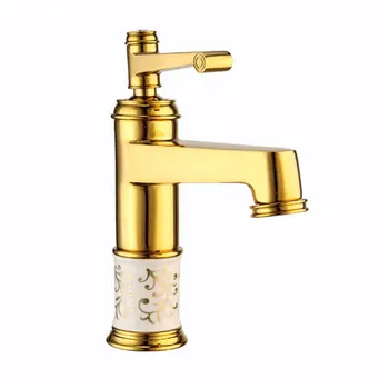 

olden faucet Copper European-style basin table top faucet cold and hot water mixing single-hole faucet