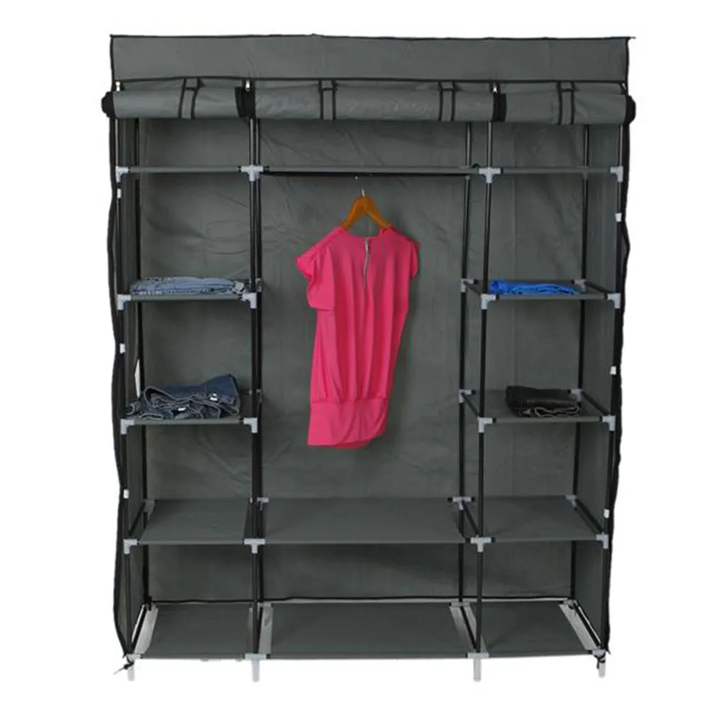 

5-Layer 12-Compartment Non-woven Fabric Wardrobe Portable Closet Gray/Navy (133x46x170cm) Durable for Long-lasting Use