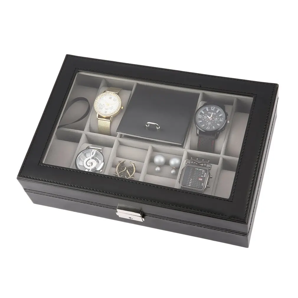 8+3 Mixed Grids Watch Box 30*20*8cm Leather Suede Inside Word Buckle Storage Jewelry Ring Display Storage Mens Case