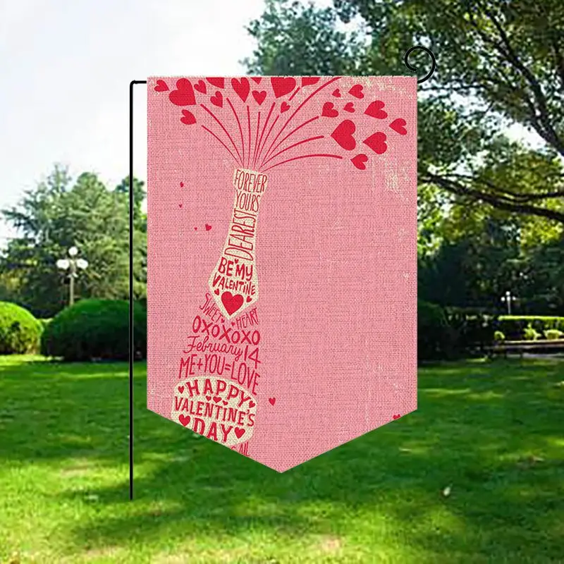 Happy Valentine's Day Linen Garden Flag Decorative Hanging Banner Indoor Outdoor Garden Yard Decoration