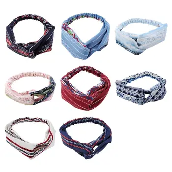 

Women Yoga Button Headband Protect Ears Mask Holder Ethnic Floral Cross Headwrap