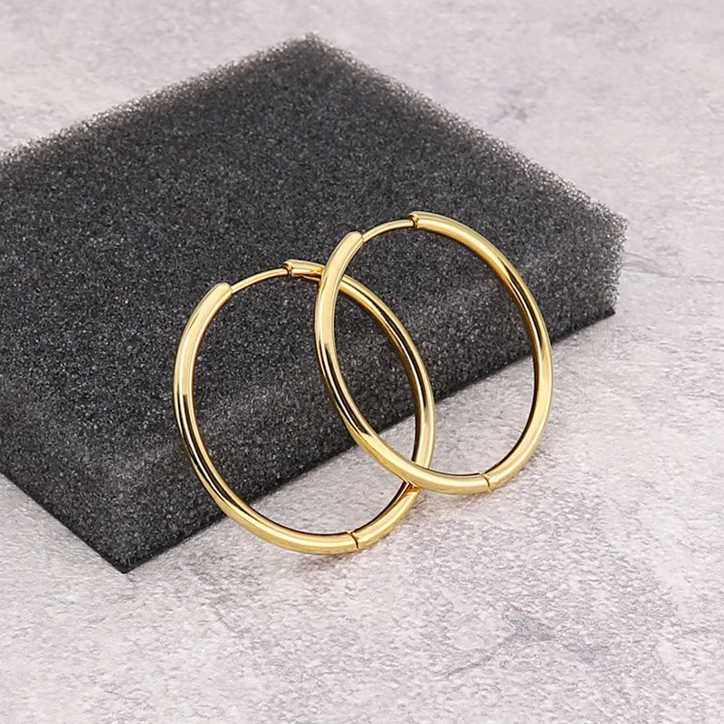 

Fashion Round Circle Silver Rose Gold Black Titanium Steel WireWomen Round Coil Circle Loop Handles Hoop Huggie Earring Jewelry