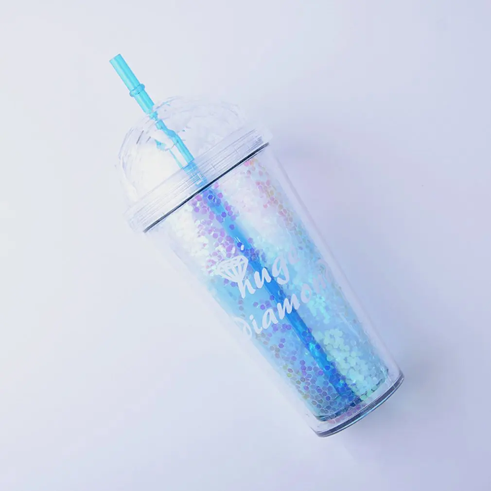 301-400ML Travel Portable Cup with Straw Sport Plastic Fruit Juice Water Bottle Sealed Cup Lovely Pattern