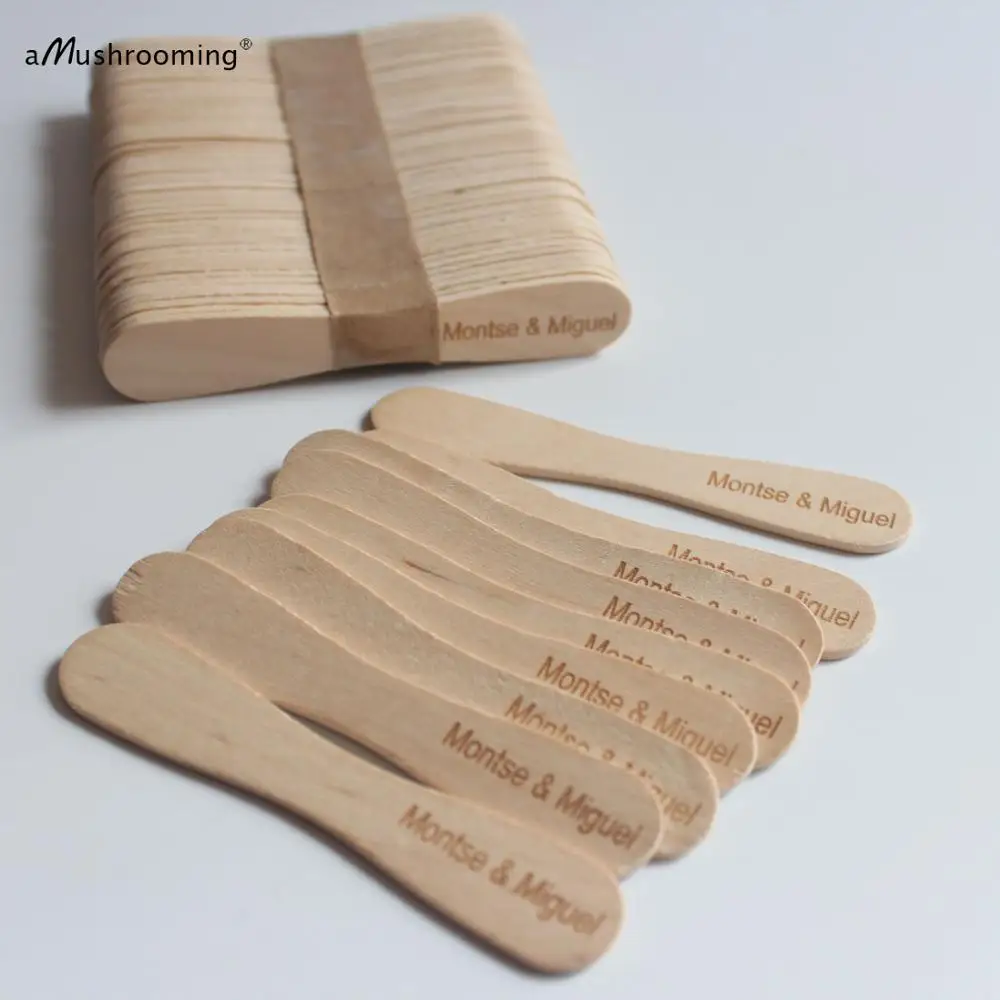 

50 Plain personalized Engraving 94mm Flat Ice Cream Scoops Birch Wood Dessert Spoons Personalized Popsicle Sticks icecream party
