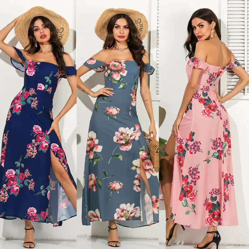

Womens Floral Print Off Shoulder Maxi Dress Party Evening Fashion Beach Sundress