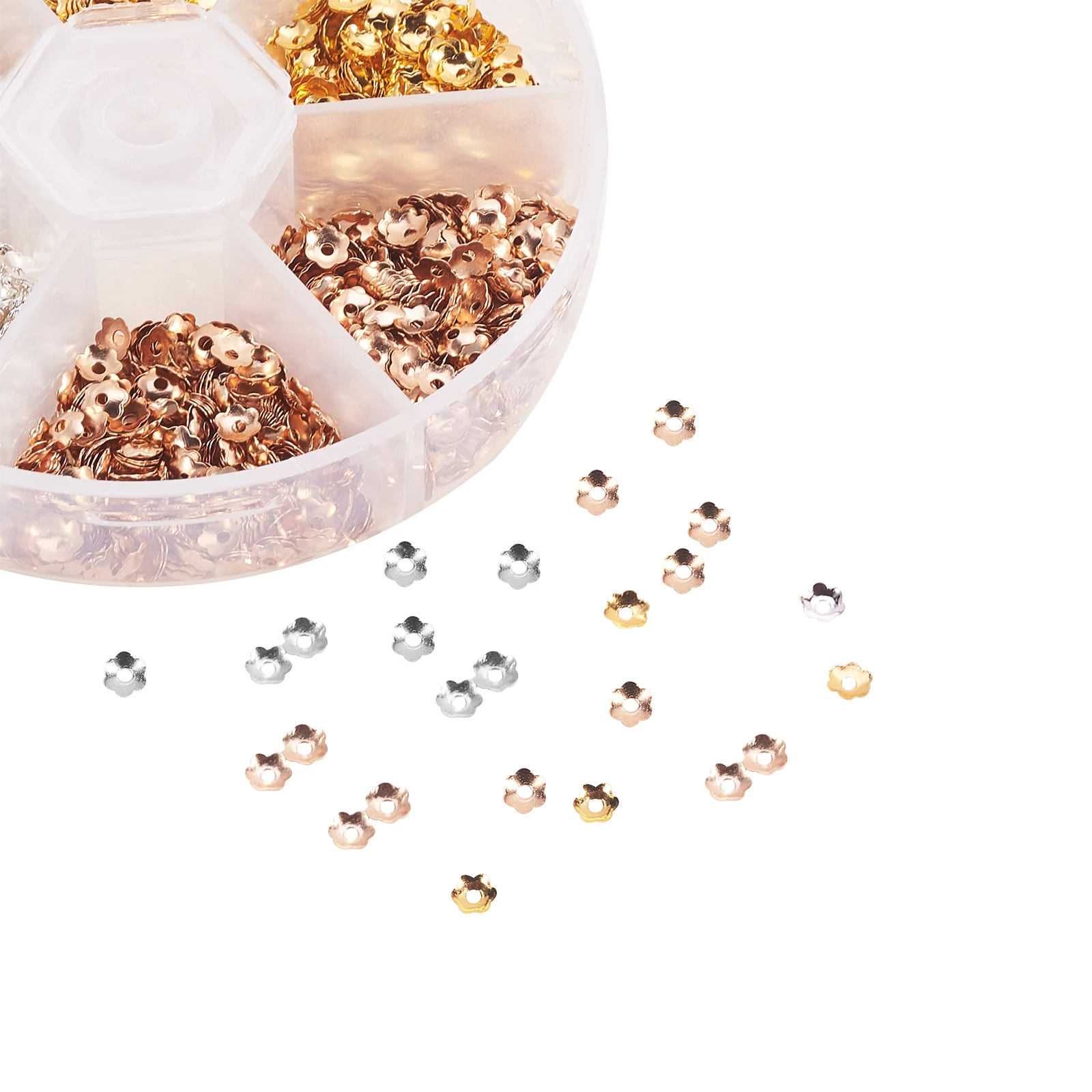 3000Pcs/box 6-Petal Flower Metal Iron Bead End Caps for Jewelry Making Findings Wholesale 4x0.7mm, Hole: 1mm