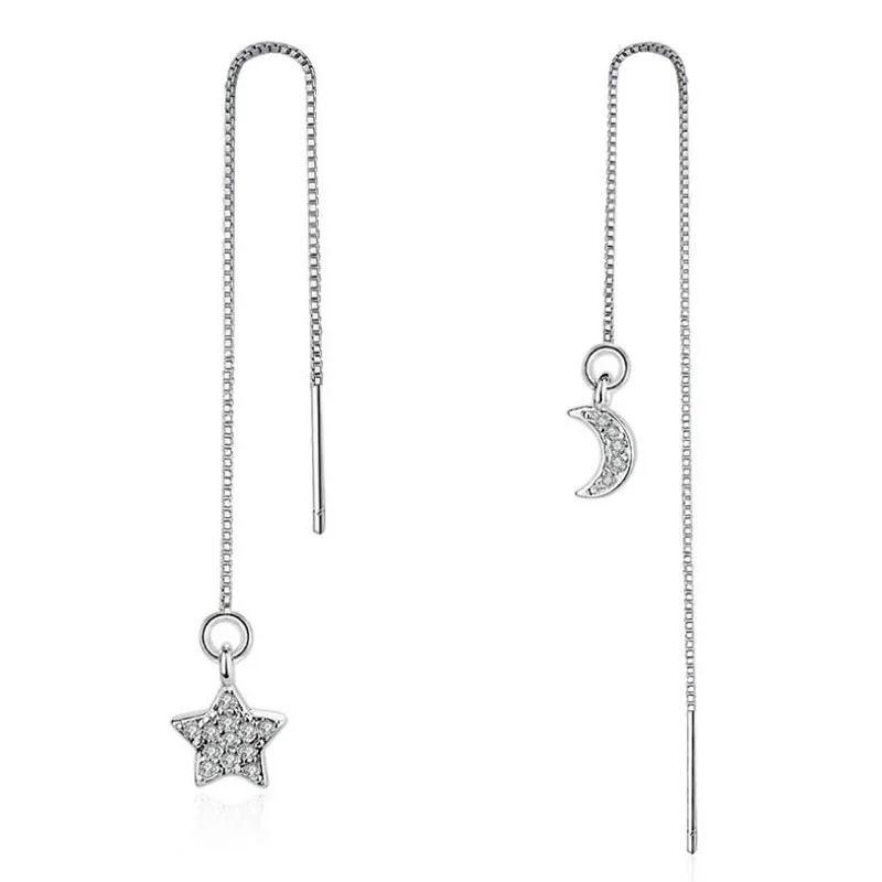 925 Sterling Silver Micro Zirconia Moon Star Short Necklace+Earrings Jewelry Sets For Women Girl Gift