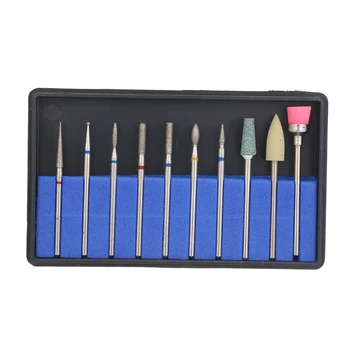 

10pcs Nail Drill Bits with Plastic Storage Case Pedicure & Manicure Drill Bit Set Nail Art Tool Kit for Cuticle Nail Grinding