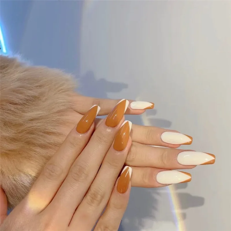 24Pcs False Nails With Design Fake Press On French Tips Artifical Reusable Nail Glue Sticker | Красота и здоровье