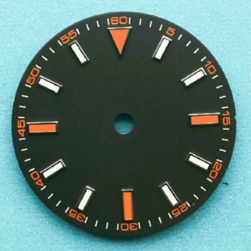 

Черные часы с циферблатом, 29 мм, оранжевые и белые отметки, подходят для часов ETA 2824, 2836, 2813, часы с механизмом серии Miyota 82