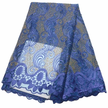 

5yards with stones for women dress tulle lace 2019 high quality lace fabric new purple lace fabric nigerian african lace