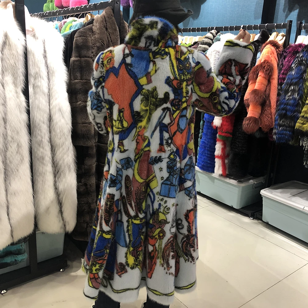Настоящая норковая шуба Китай модное зимнее пальто Женская Длинная кожаная куртка Женское пальто шикарная одежда высокого качества