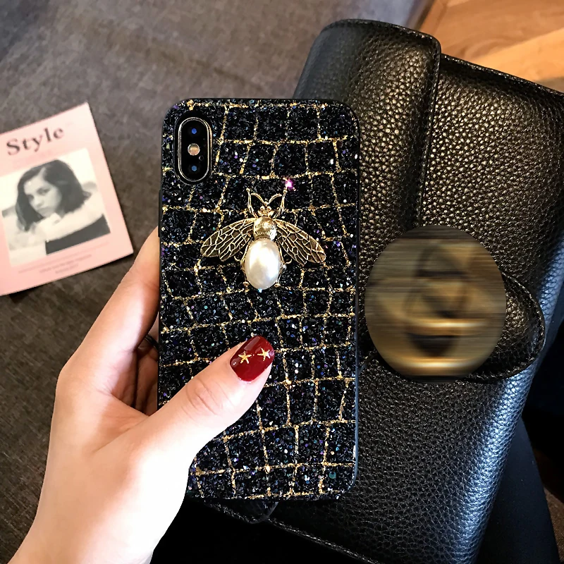 Apple phone case iPhone glitter bee glitter retro