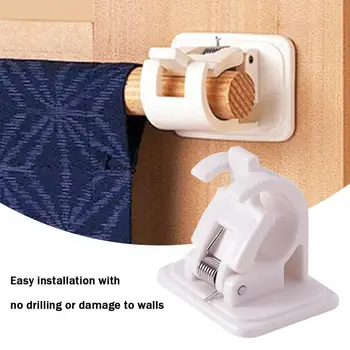 

2pcs Open Button Design Adjustable Adhesive Hooks Curtain Shelf Bracket Pole Drapery Hook Holders Curtains Household Tools