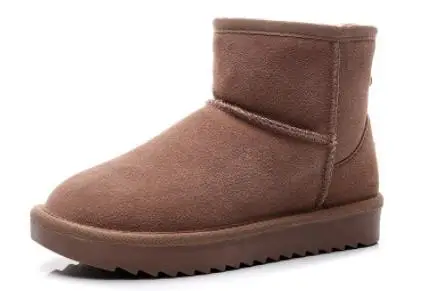 khaki Женские сапоги из натуральной коровьей кожи; зимняя обувь; Теплая обувь с плюшевой подкладкой; классические сапожки для девочек на платформе - Цвет: khaki