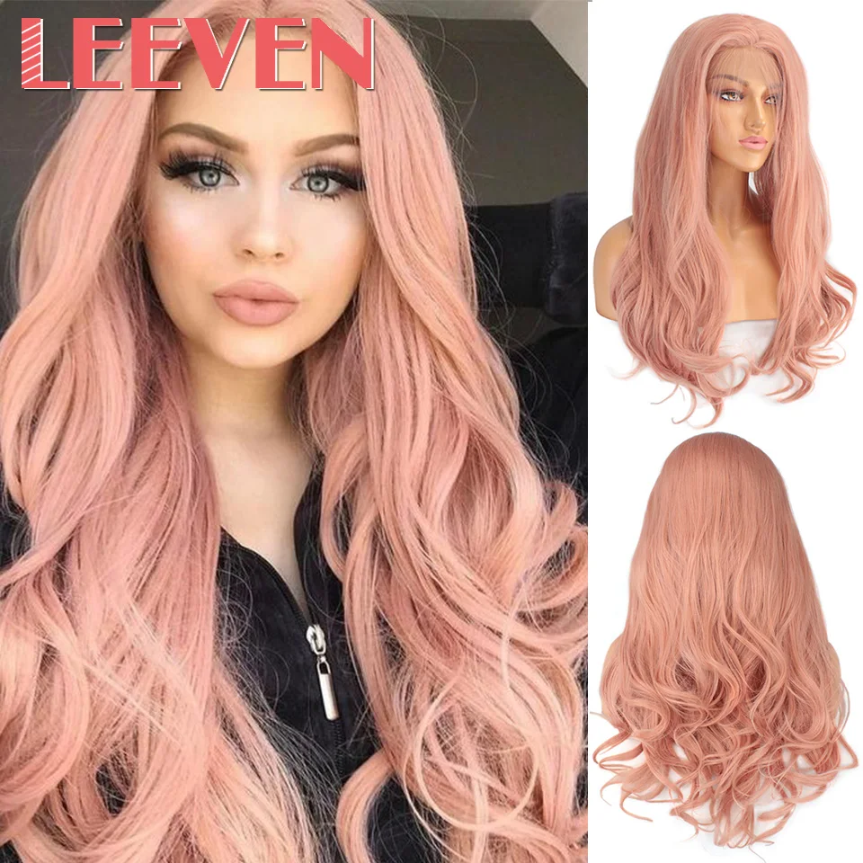 Leeven, 24 дюйма, розовый, фиолетовый, медный синтетический парик на кружеве, длинные волнистые парики для женщин, 613 блонд, имбирный парик, перрюк, женские волосы