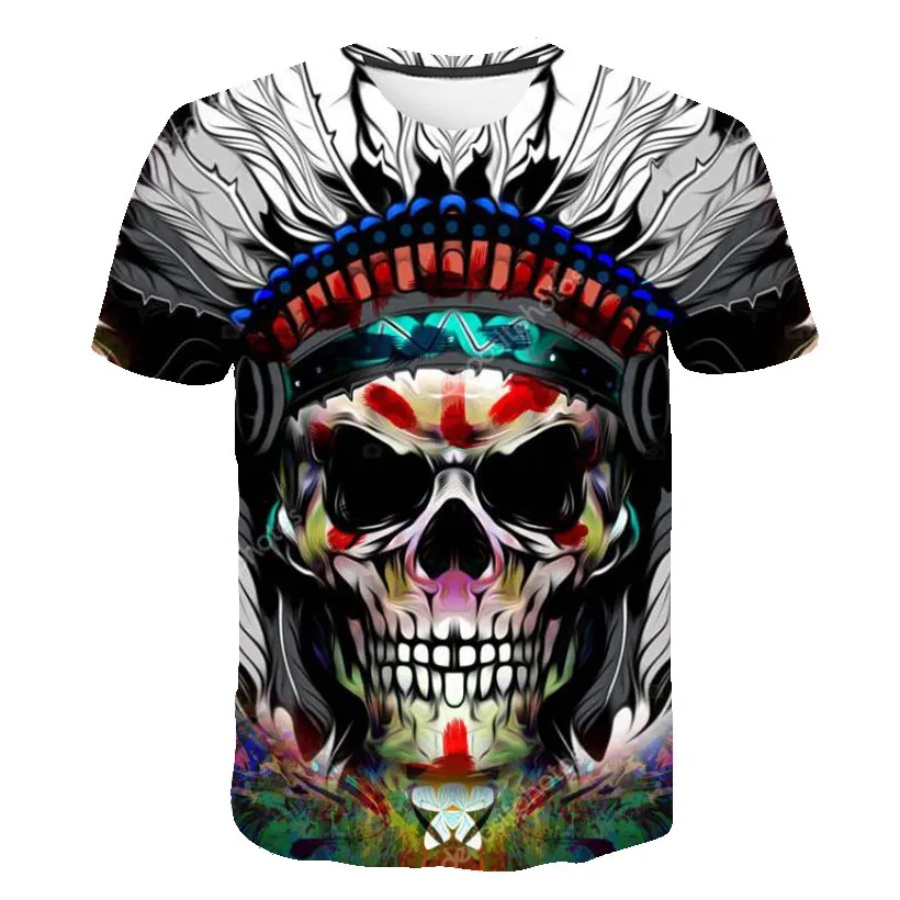 New Skull T Shirt Men Women 3D Print Fire Skull T-shirt Short Sleeve Hip-Hop Tees Summer Tops Cool t shirt Halloween Shirt - Цвет: 5080