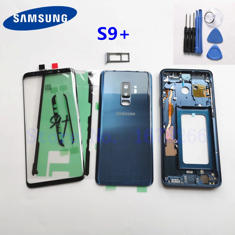 Чехол для SAMSUNG Galaxy S9 Plus G965 G965F G965F/DS с полным корпусом, задняя крышка, передняя стеклянная линза+ средняя рамка S9+ Замена всех