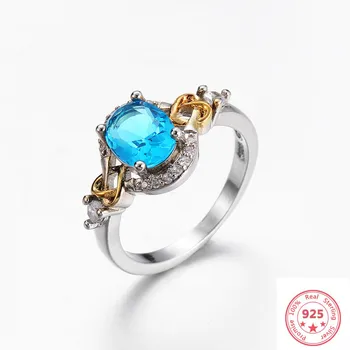 

925 Silver Color Jewelry Sapphire Wedding Diamond Rings for Women Anillos Bizuteria Gemstone Blue Topaz Ring Jewelry Ring