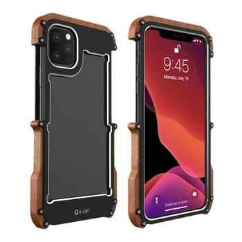 

R-JUST Luxury Wood Aluminum Metal Case Armor Defender Cover Protective Shockproof Dropproof Bumper Frame for iPhone 11 Pro 5.8 I