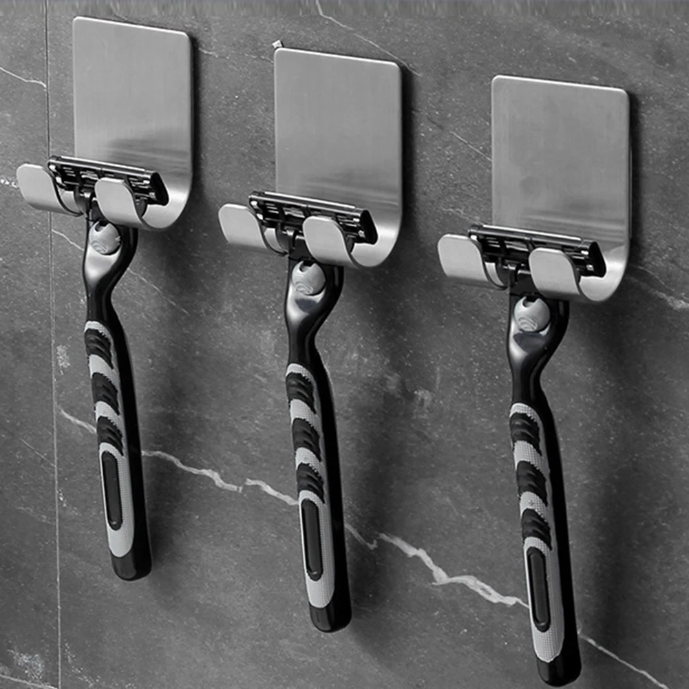 Razor Holder Adhesive Shower Hooks Shaver Holder Wall Hanger Stainless Steel 