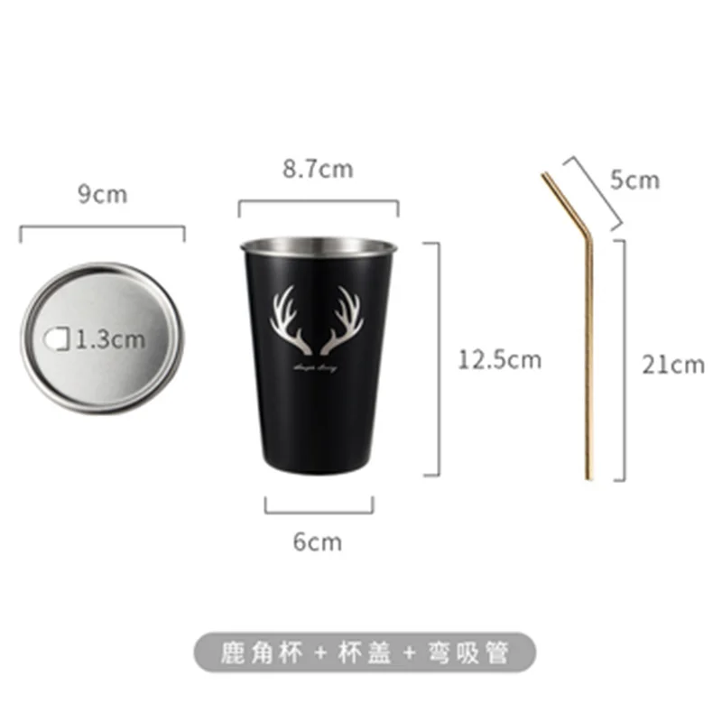 D Cup Cover Straw 1 Новинка 500 мл черная кофейная кружка из нержавеющей стали с крышкой с креативным буквенным узором для путешествий, кемпинга, чая, молочные чашки для дома, офиса, школьный подарок - Цвет: D Cup Cover Straw 1