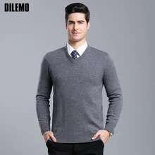 6% Wool New Fashion Brand Sweater For Mens Pullovers V Neck Solid Color Jumpers Knitwear Autumn Slim Fit Casual Clothing Male