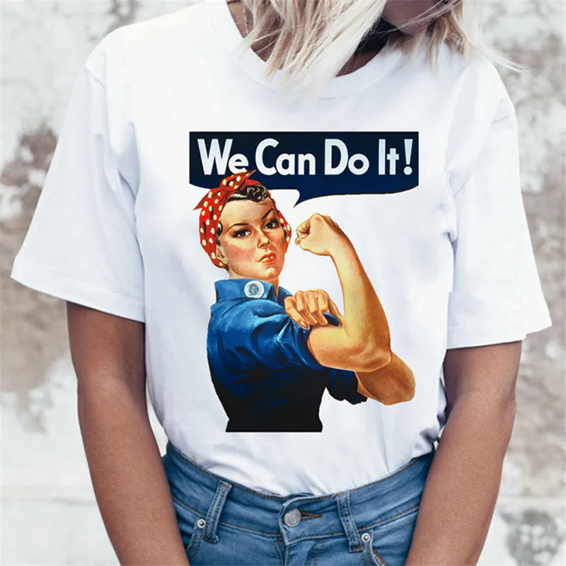 We Can Do It Letter Print T shirt Women Cute Graphic Tshirts O-neck Short Sleeve Harajuku T-shirt Ladies Vogue Korean Style Tops