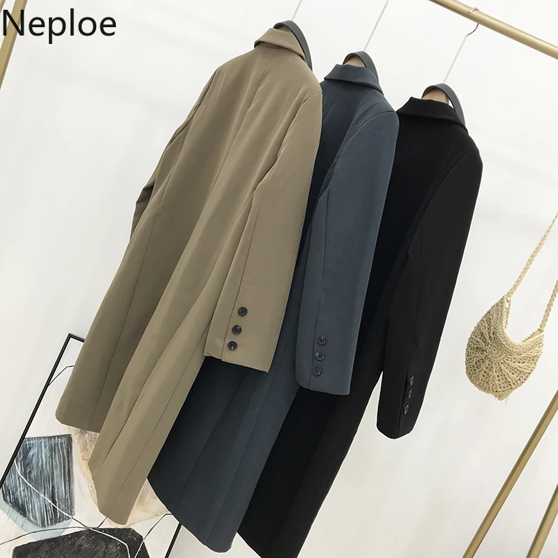 Neploe, длинный плащ, корейский стиль, для офиса, для работы, двубортный, Повседневный, ropa mujer, осенний, с отложным воротником, прямой, Moda 47418