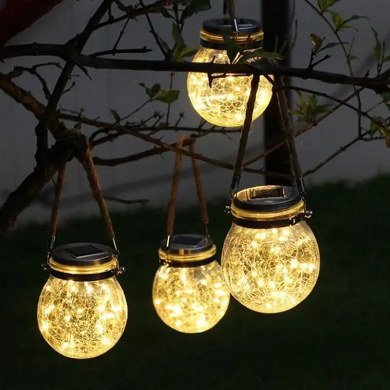 20LED Подвесная лампа на солнечных батареях с эффектом потрескавшегося Стекла Фонарь в бутылке Открытый Декор пеньковая веревка дизайн светильник для Патио Водонепроницаемый свет двора 2 м