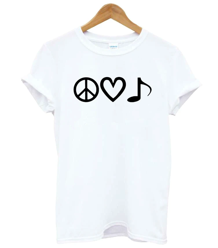 Женская футболка с принтом PEACE LOVE and MUSIC хлопковая Повседневная забавная для