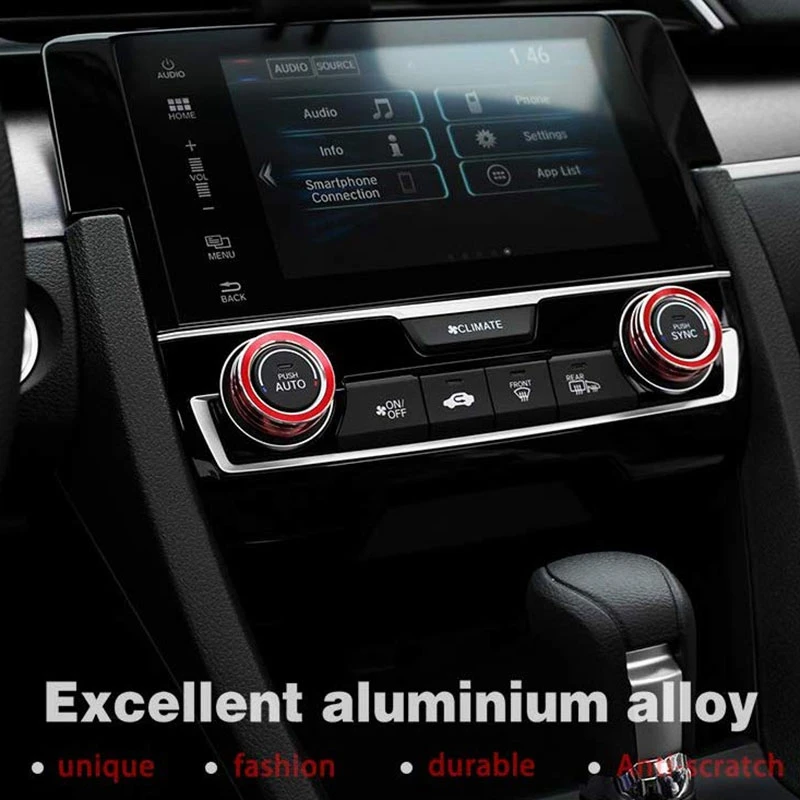 Для 10го поколения Honda Civic Кондиционер Ручка крышки планки, анодированный алюминиевый переключатель переменного тока температура климат контроль кольца для Civic