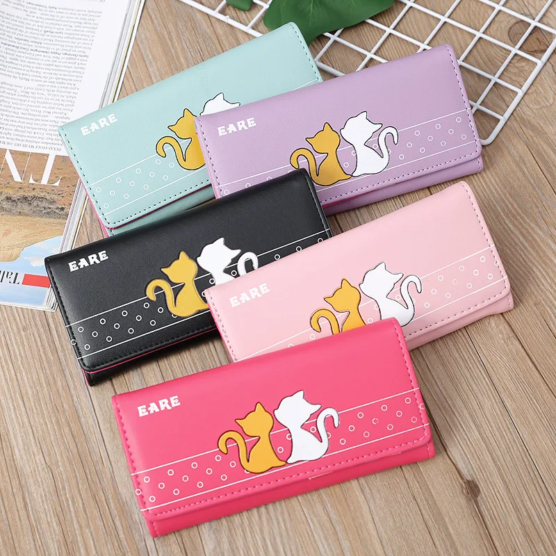 

New all-match Japanese and Korean cute cartoon cat clutch bag lady long wallet 20% off student coin purse womens wallets and