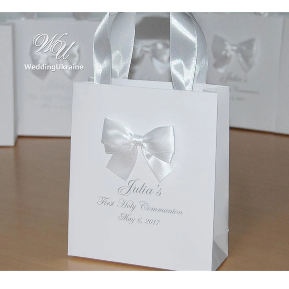 Bolsas de regalo de primera comunión personalizadas, con cinta satén, Lazo y nombre personalizado, de Primera Comunión para niñas o niños|Envoltorios y bolsas de regalo| - AliExpress