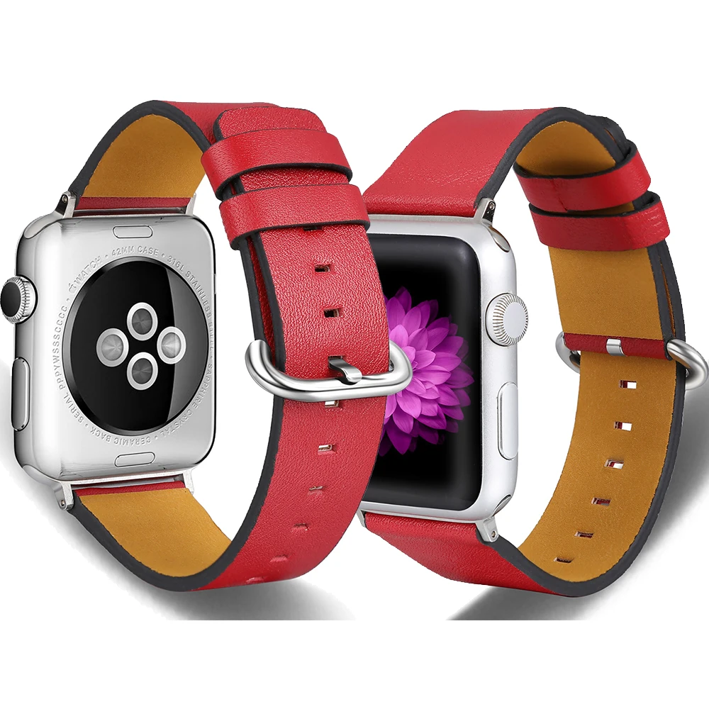 Кожаный ремешок для Apple Watch series 7/6/SE/5/4/3/2/1 38/40/41 мм красный кожаный браслет iwatch 42/44/45 |